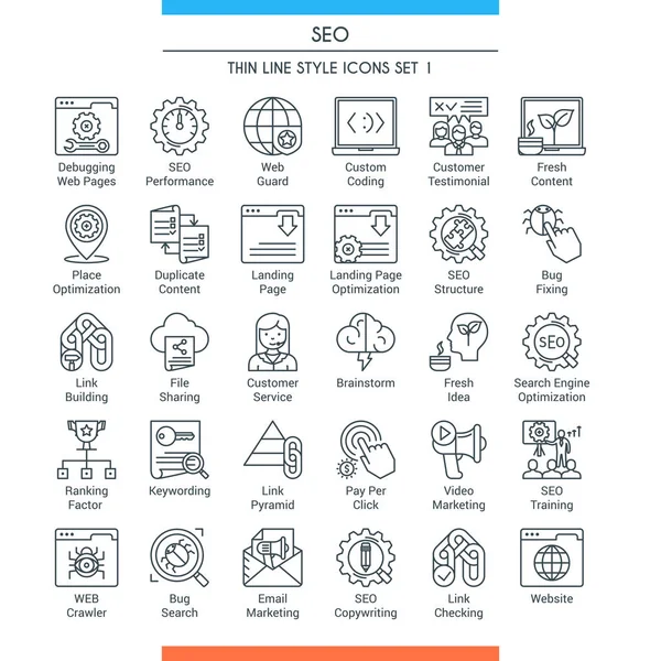 SEO εικονίδια γραμμής σετ 1 — Διανυσματικό Αρχείο