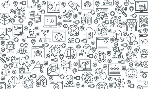 SEO-Symbole-Linie-banner — Stockvektor