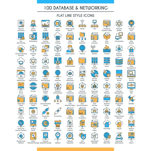 Conjunto Iconos Grandes Base Datos Redes Iconos Modernos Almacenamiento Tema — Vector de stock