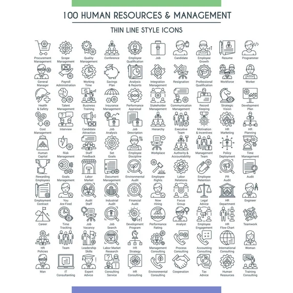 Gestión Empresas Recursos Humanos Grandes Iconos Conjunto Iconos Modernos Sobre — Archivo Imágenes Vectoriales