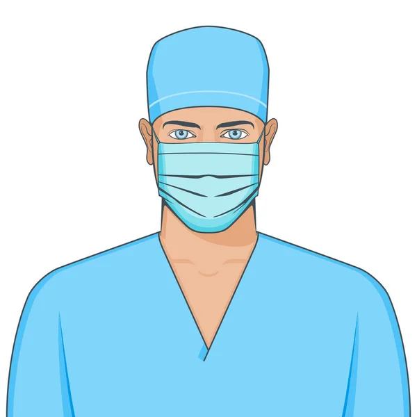 Portrait Doctor Wearing Medical Mask Realistic Vector Illustration — Stock Vector