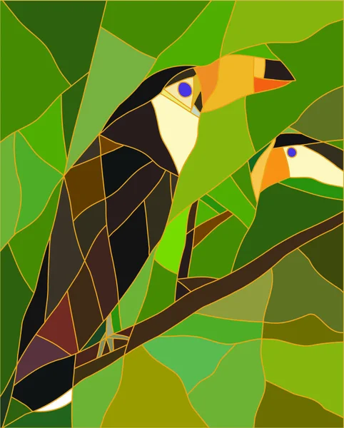 Vitrail d'un oiseau toucan . — Image vectorielle