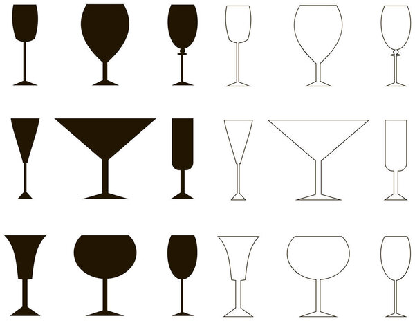 Vine glass, silhouette  and outline