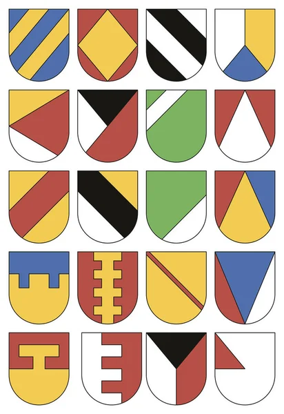 Ensemble de modèles colorés pour armoiries. Collecte de vingt — Image vectorielle