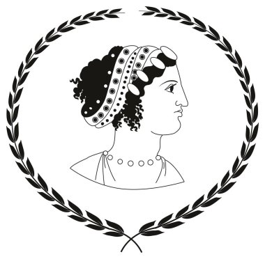 Antik Yunan kadınları başkanı ile dekoratif logo el çekilmiş.