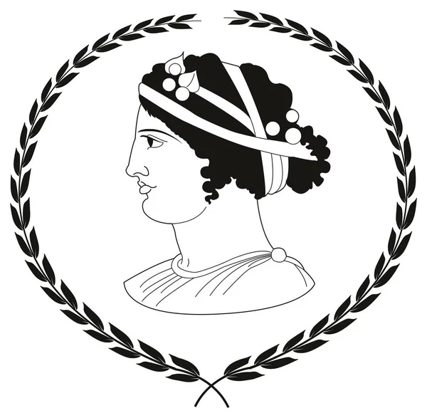 Handgezeichnetes dekoratives Logo mit Kopf antiker griechischer Frauen. — Stockvektor