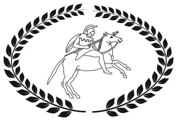 Handgezeichnetes dekoratives Logo mit dem antiken griechischen Krieger. — Stockvektor