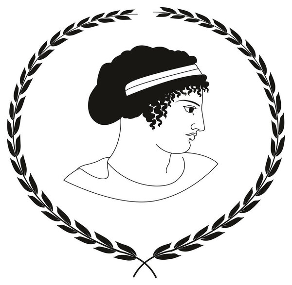 Hand drawn decorative logo with head of ancient Greek women.