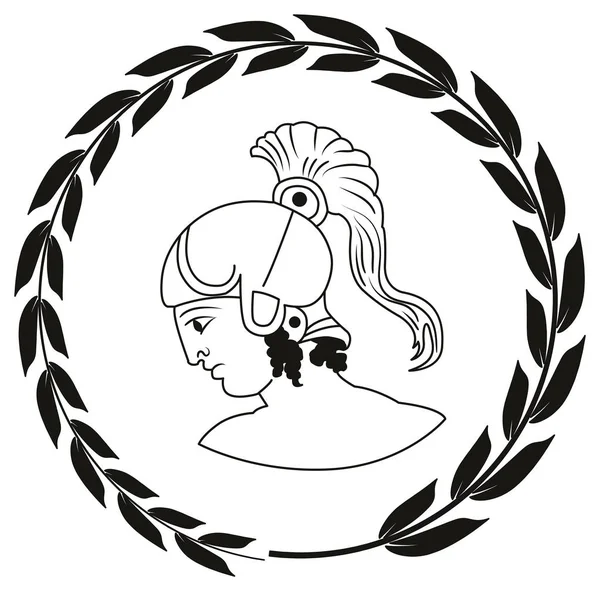 Logotipo decorativo dibujado a mano con la cabeza del guerrero griego antiguo — Archivo Imágenes Vectoriales