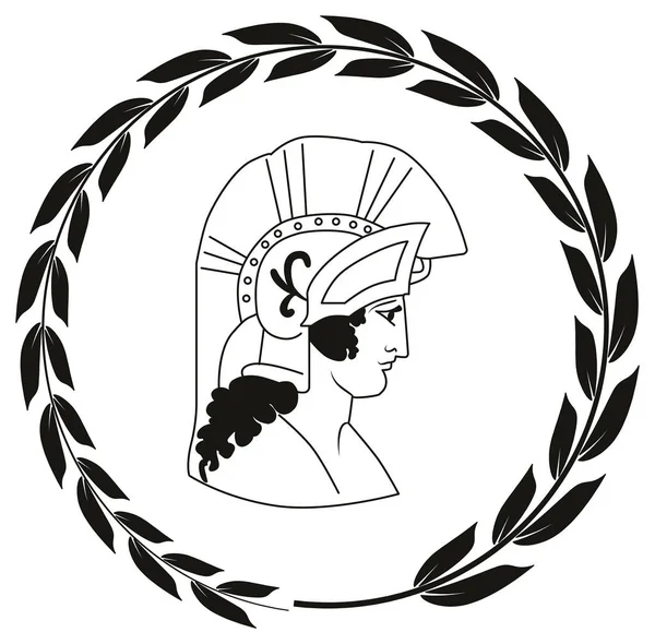 Handgezeichnetes dekoratives Logo mit Kopf des antiken griechischen Kriegers — Stockvektor