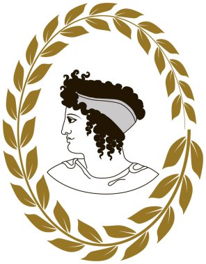 Antik Yunan kadınları başkanı ile dekoratif logo el çekilmiş.