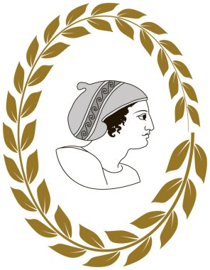 Antik Yunan kadınları başkanı ile dekoratif logo el çekilmiş.