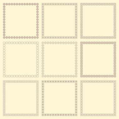 Dokuz vintage kare kare kümesi.