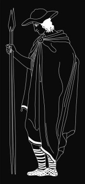 Elle çizilmiş eski Yunanca savaşçı, negatif.