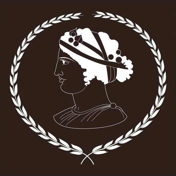 Handgezeichnetes dekoratives Logo mit Kopf antiker griechischer Frauen, negativ. — Stockvektor