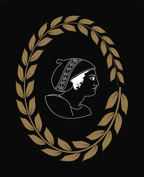 Handgezeichnetes dekoratives Logo mit Kopf antiker griechischer Frauen, negativ. — Stockvektor