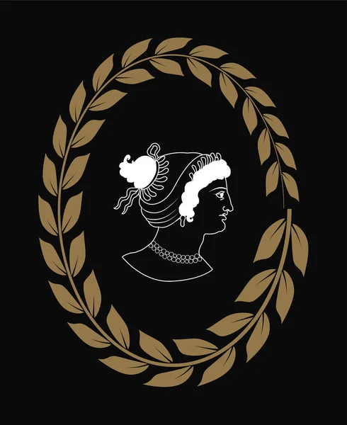 Handgezeichnetes dekoratives Logo mit Kopf antiker griechischer Frauen. negativ. — Stockvektor