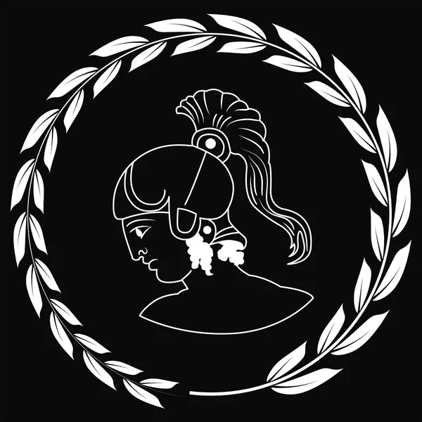 Logo décoratif dessiné à la main avec la tête du guerrier grec antique, négatif . — Image vectorielle