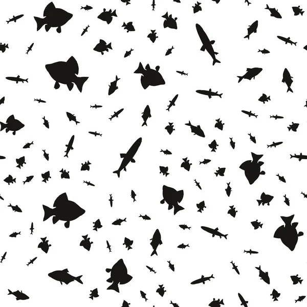 无缝花纹的不同鱼在不同大小，浮动 — 图库矢量图片