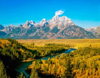 Grand Teton ve yılan nehir Wyoming