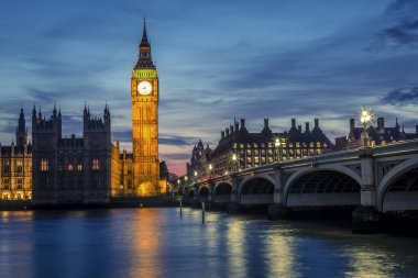 Westminster Bridge gece, Londra, İngiltere