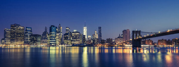 View of Manhattan by night, NYC.