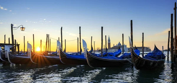 Panoramic View Gondolas Venice Sunrise Italy — Stock fotografie