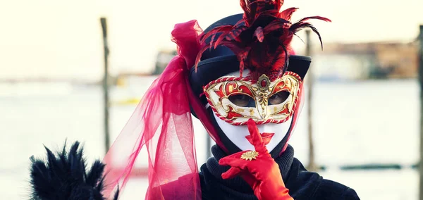 Karneval Von Venedig Frau Mit Maske Und Finger Italien — Stockfoto