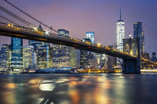 View Brooklyn Bridge Night New York Verenigde Staten — Stockfoto