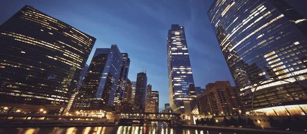 Vista Panoramica Sullo Skyline Chicago Notte Usa — Foto Stock