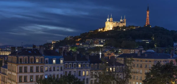 Geceleyin Lyon Manzarası Fransa — Stok fotoğraf