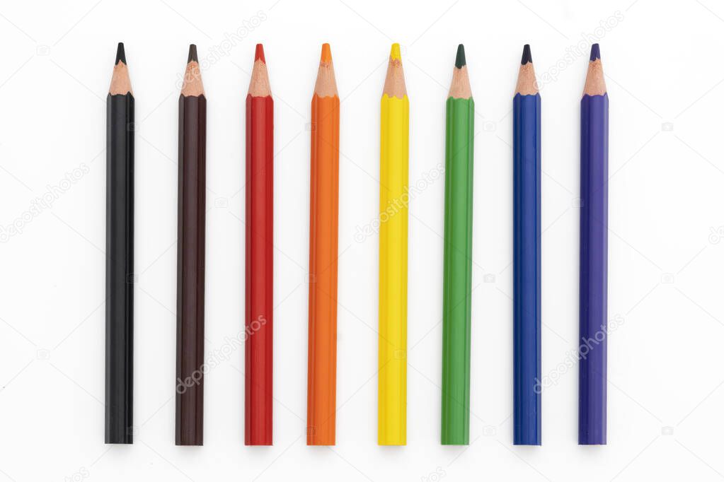 eight colored pencil on white background