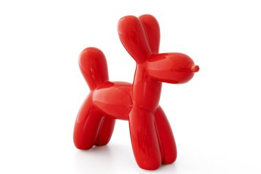 beyaz arkaplanda kırmızı köpek