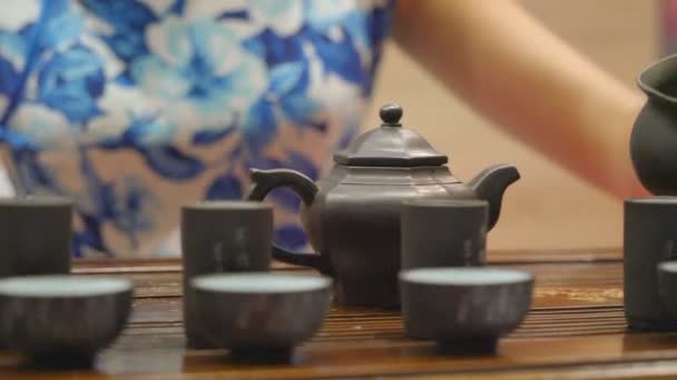 De Crock El té verde japonés se vierte en porciones — Vídeos de Stock