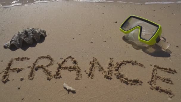 在海里, "法国" 一词写. — 图库视频影像