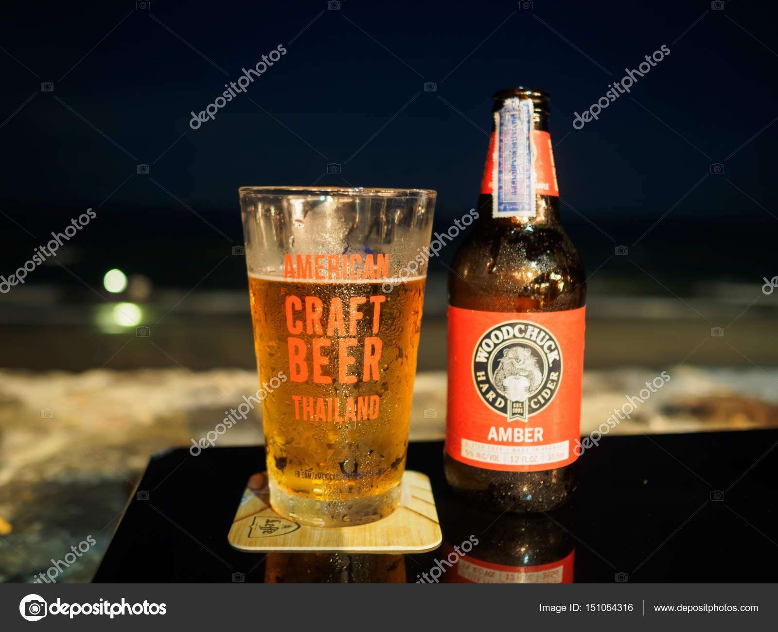 HuaHin, Thailand April 9, 2017 Bottle of Woodchuck Amber beer and