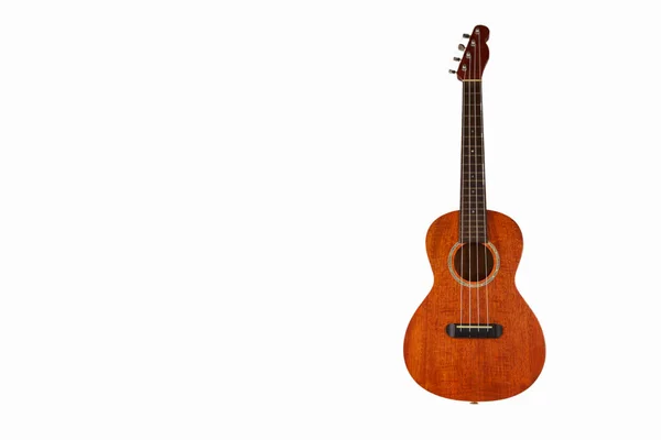 Beyaz arka plan üzerinde izole kahverengi ukulele, Hawai gitar,. — Stok fotoğraf