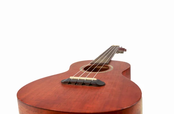 Beyaz arka plan üzerinde izole kahverengi ukulele, Hawai gitar,. — Stok fotoğraf