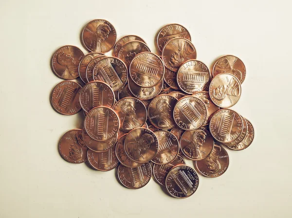 Vintage Dollar coins 1 cent — Stock Photo, Image