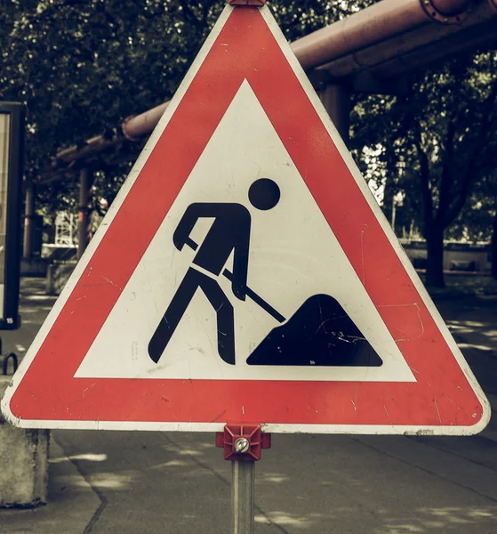 Vintage looking Road works sign — Stock Photo, Image