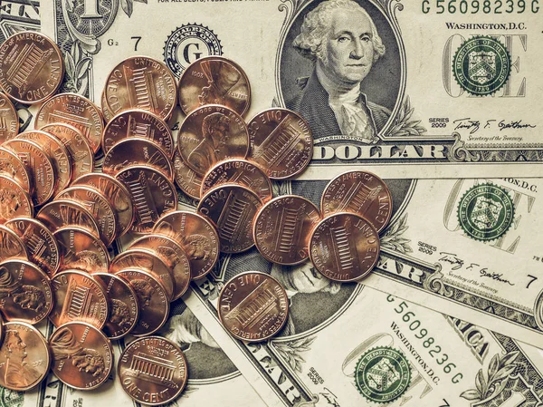 빈티지 달러 동전과 지폐 — 스톡 사진
