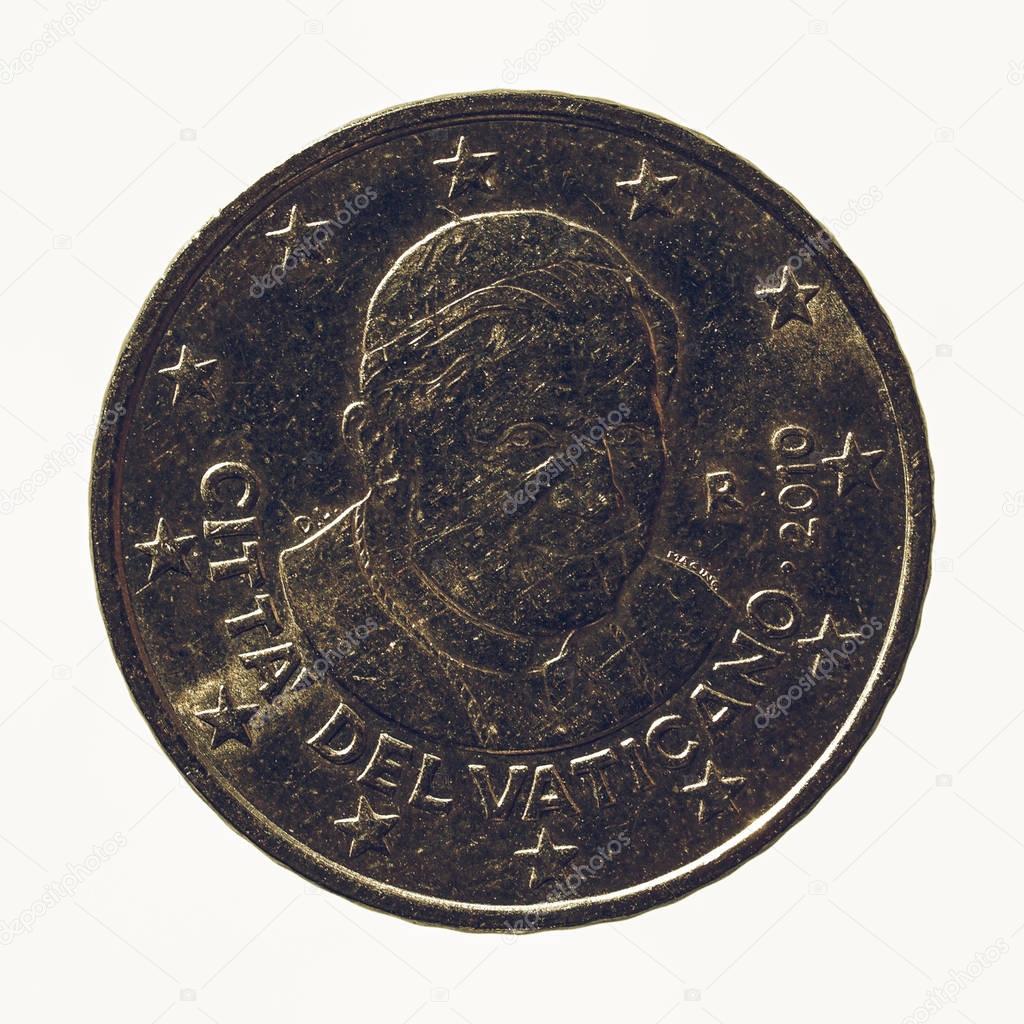 Vintage 50 Euro cent coin with Pope