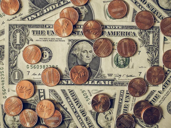 Pièces et billets Vintage Dollar — Photo