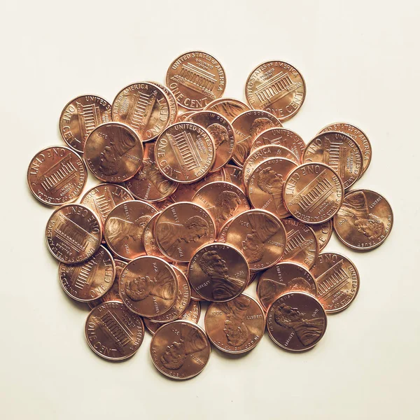 Vintage Dollar coins 1 cent — Stock Photo, Image