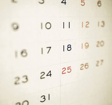 Vintage görünümlü takvim sayfa seçici odak ile