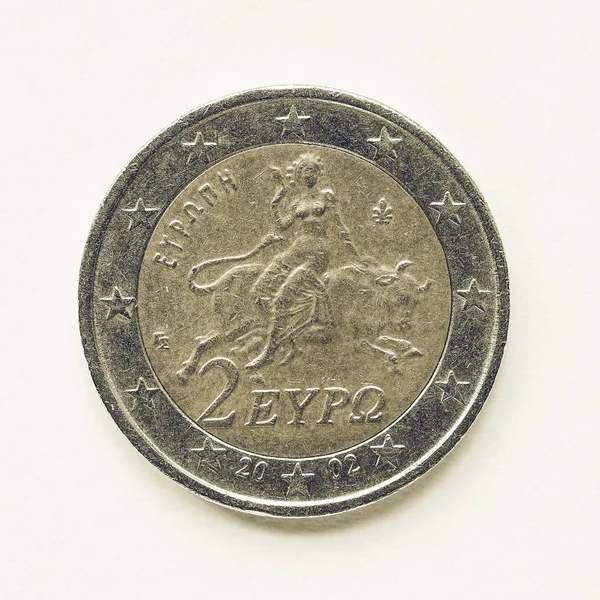 Vintage Greek 2 Euro coin — Stock Photo, Image