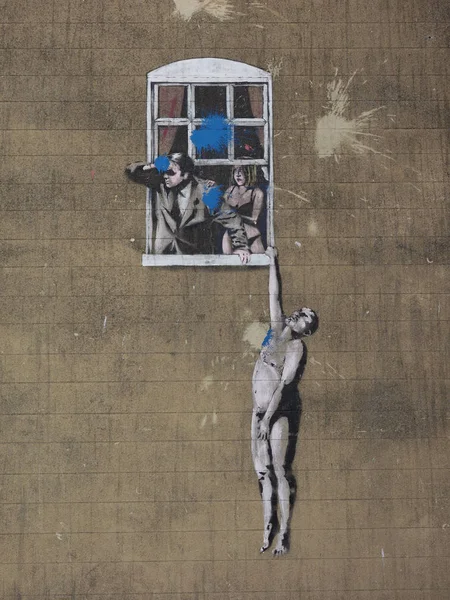 Banksy Well Hung Lover in Bristol — Stock Photo, Image