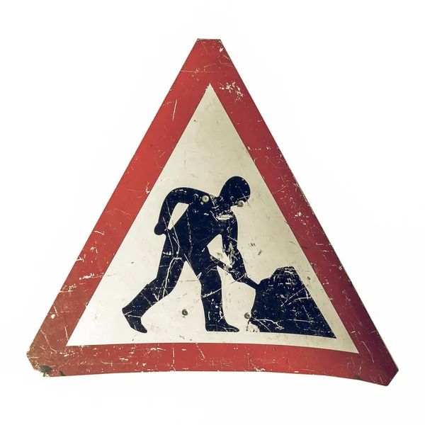 Vintage looking Road work sign — Stock Photo, Image