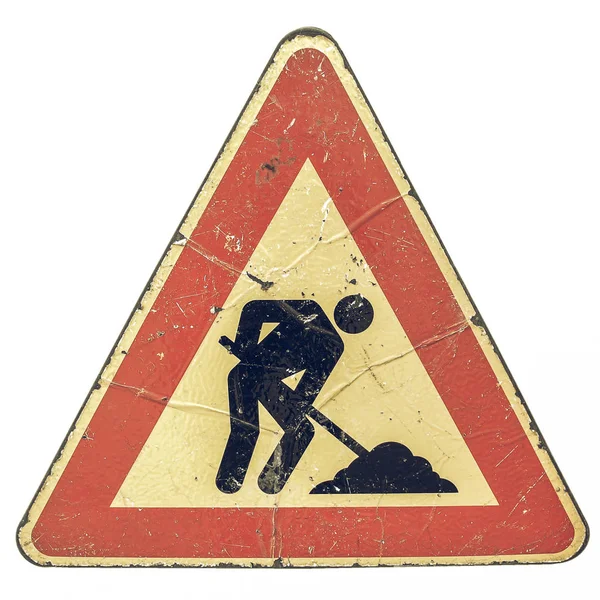 Vintage alla ricerca Roadworks segno — Foto Stock