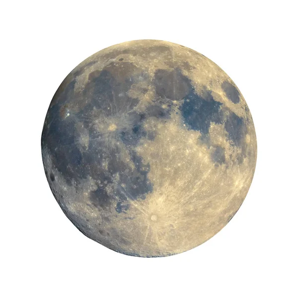 Full moon seen with telescope, enhanced colours, isolated — Stock Photo, Image